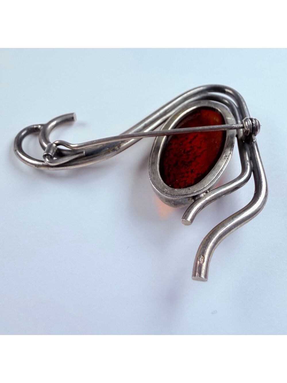 BIG 9 CT Baltic Cognac Amber Swan Art Deco Sterling Silver VTG 2.2" Pin Brooch - Picture 4 of 11